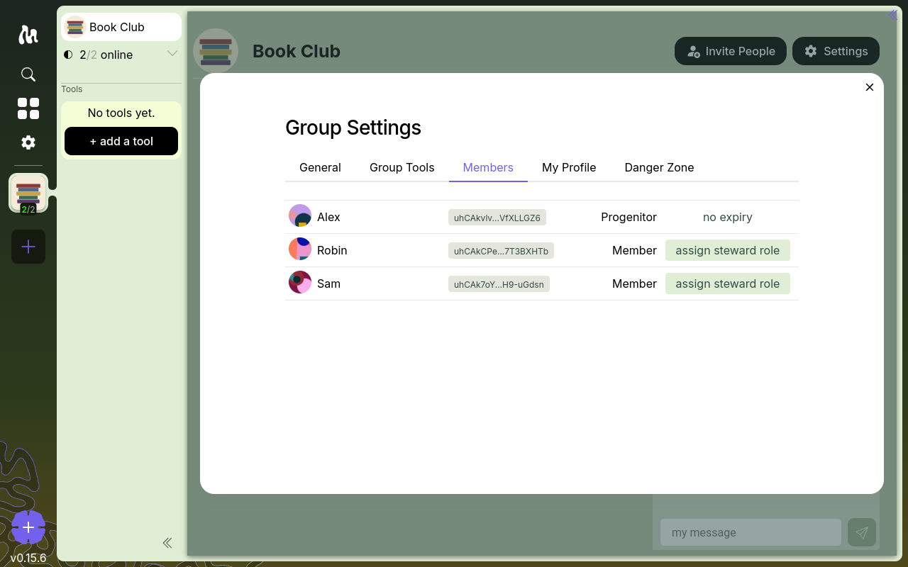 The Members tab of group settings