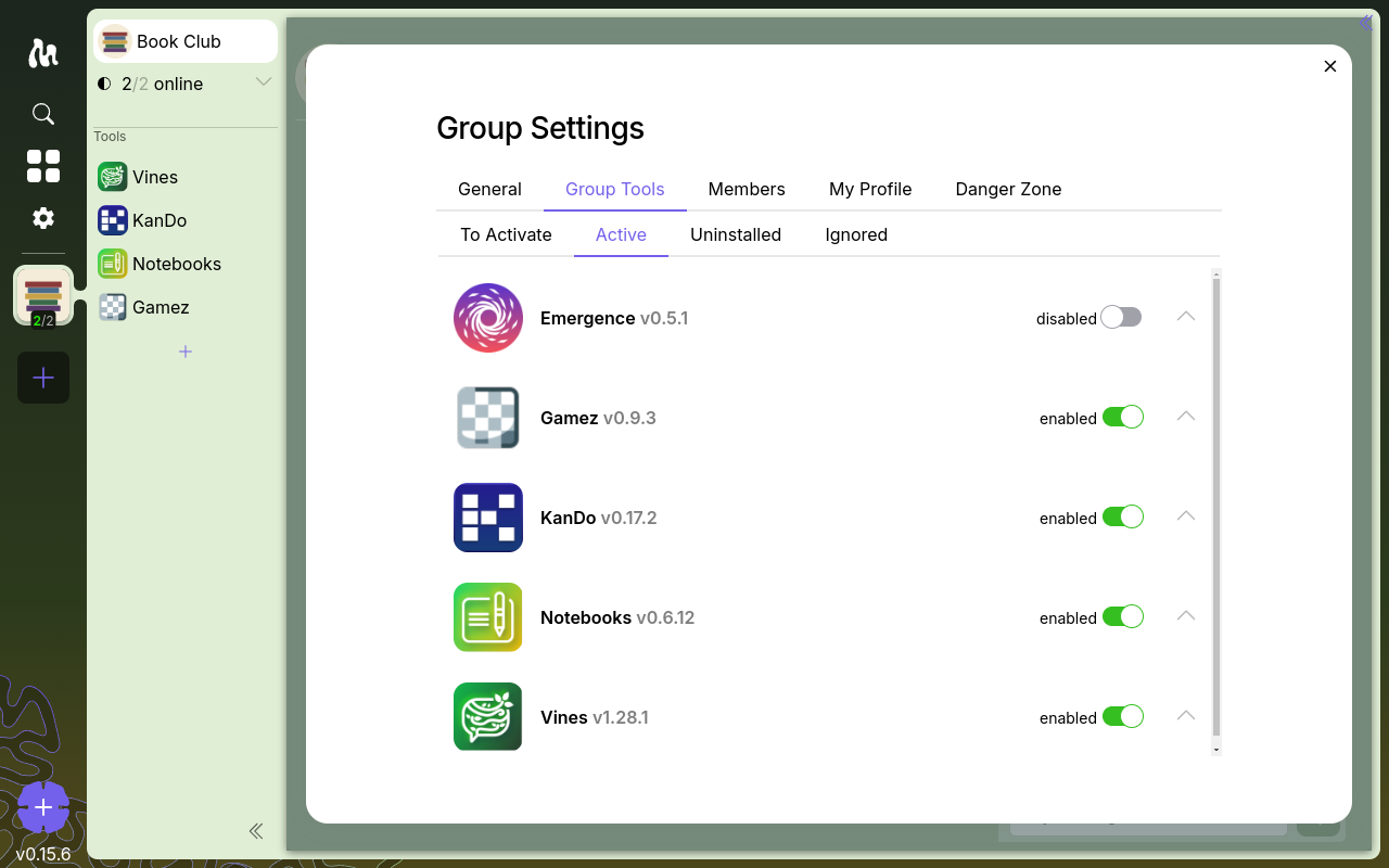 The Group Tools settings tab