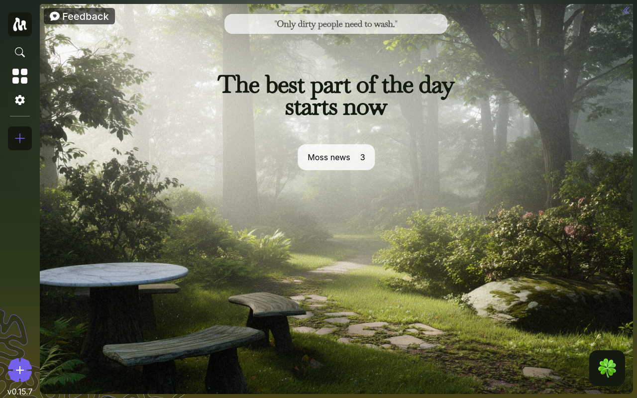 The Moss home screen
