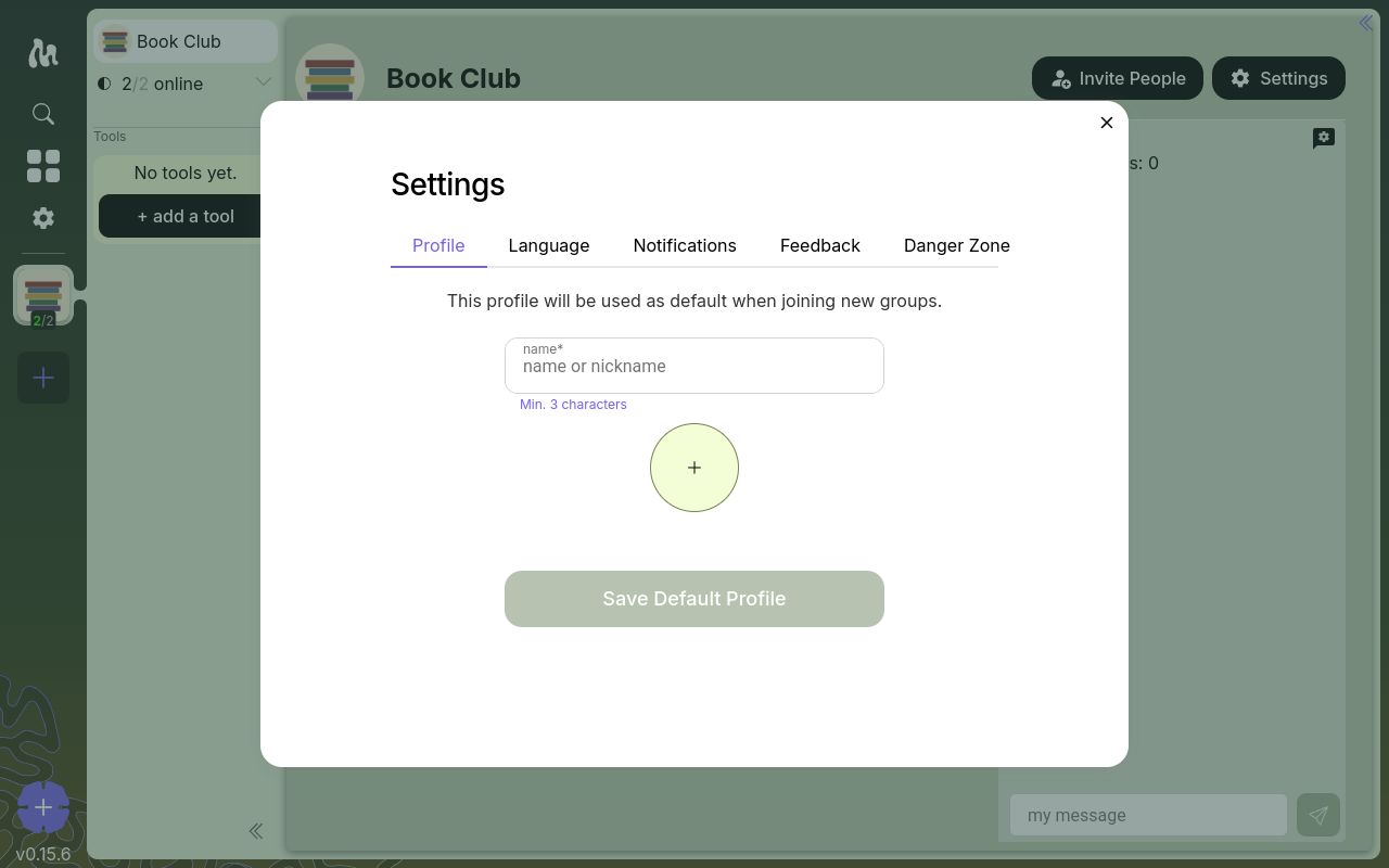 The global Profile tab in Moss Settings