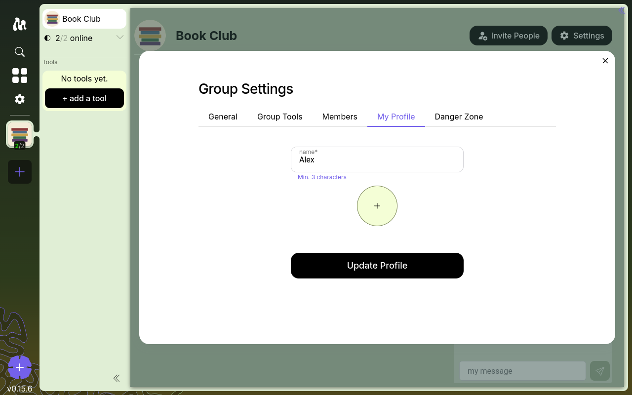 The per-group My Profile tab